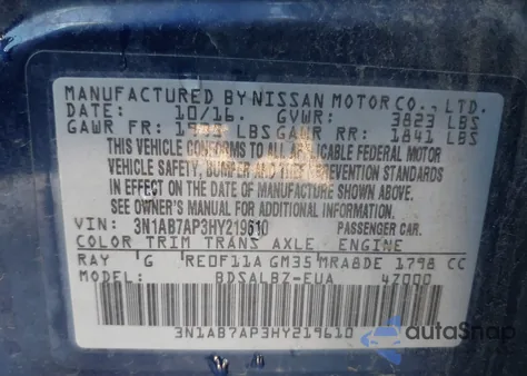 2017 Nissan Sentra S from USA, damaged, VIN 3N1AB7AP3HY219610